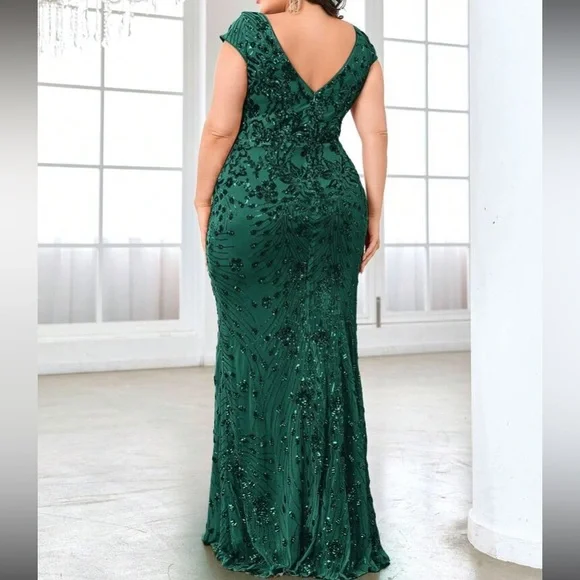 Luxe V neck sequin formal evening party dress